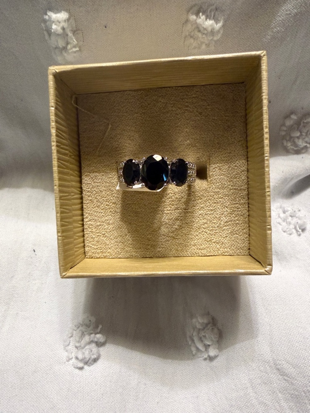 NWT - Size 8- Three-Stone Black Gem Cocktail Ring